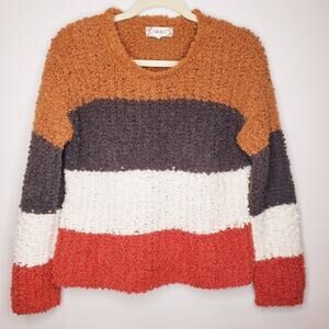 Pink Rose Waist Length Large Striped Fuzzy Sweater